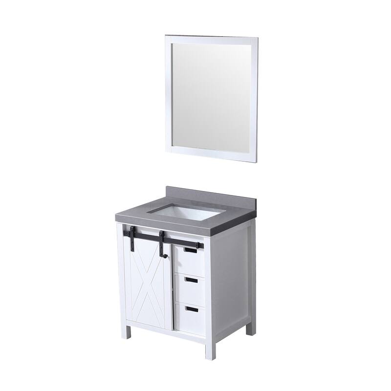 Marsyas 30 in W x 22 in D Ash Grey Bath Vanity, White Quartz Countertop and 28 in Mirror