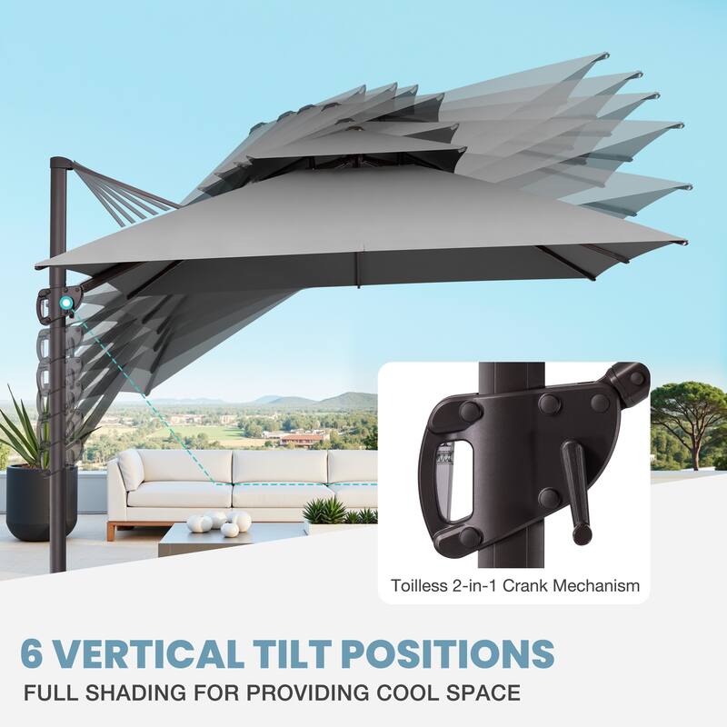 VredHom Double Top 10x10 FT Square Patio Cantilever Umbrella with Cross Stand