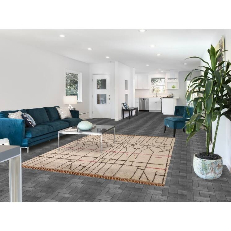 Ivory Moroccan Oriental Area Rug Handmade Wool Carpet - 6'4" x 8'4"