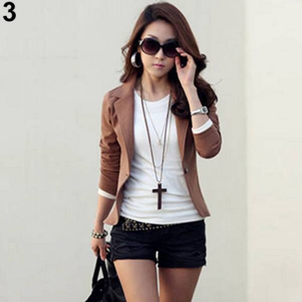 Shop Women Korean Style Casual Slim Short Blazer Suit Jacket Coat