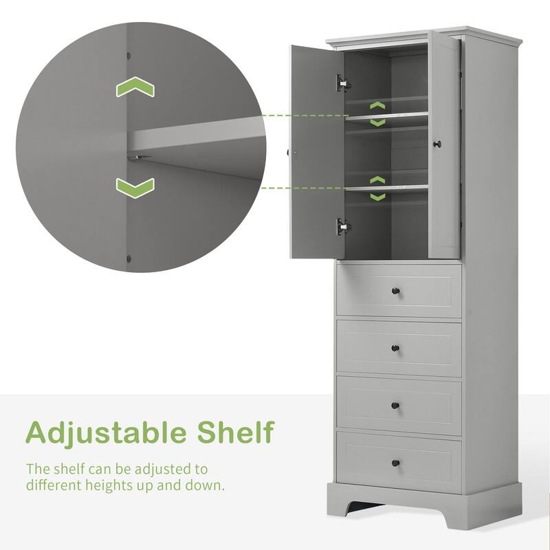 Bathroom Storage Cabinet with 2 Doors and 4 Drawers,Adjustable Shelf