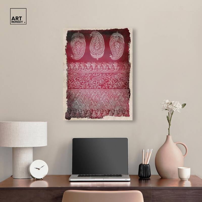 Burgundy Stamps Canvas by Art Remedy, Gallery Wrapped