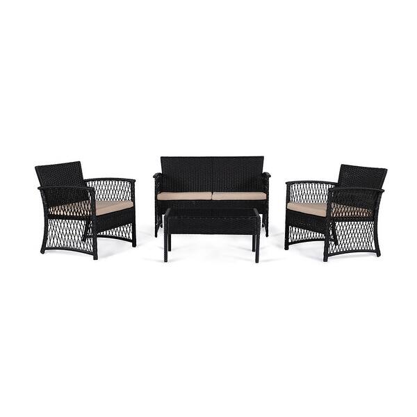 Shop Elkport Outdoor 4 Piece Rattan Patio Furniture Chat Set With Cushions Overstock 27070369
