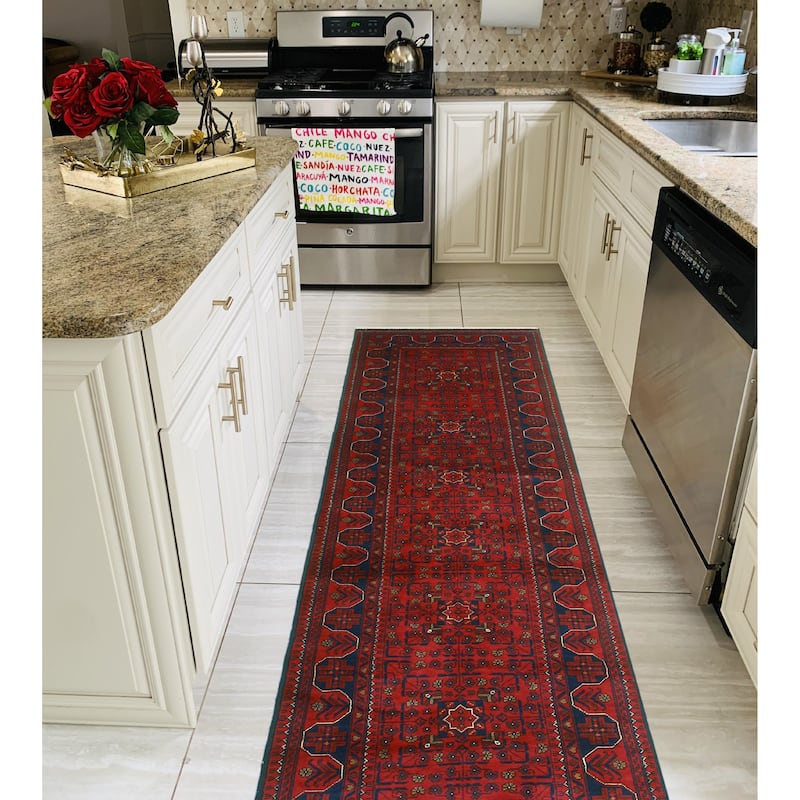 Khamyab Nigaar Red/Navy Runner - 2'7" x 12'9"