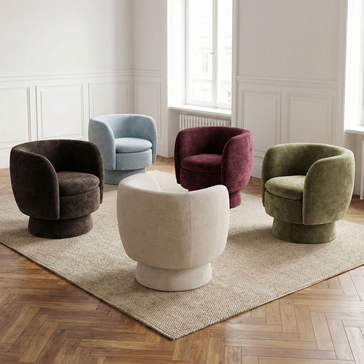 Modern Upholstered Swivel Barrel Accent Chair with Curved Back