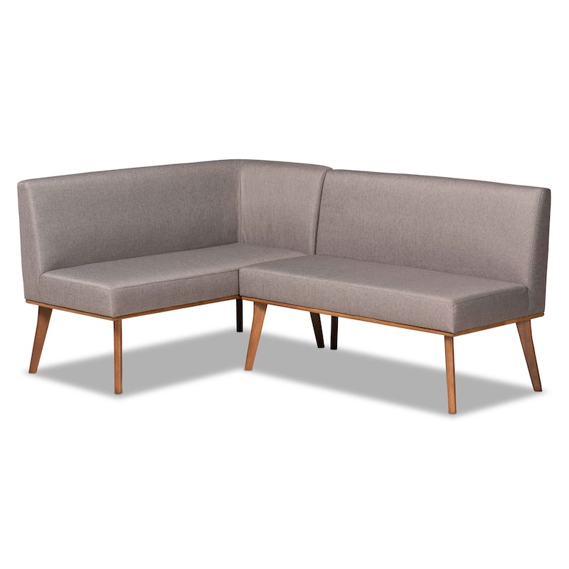 Odessa Grey Fabric and Walnut Wood 2-PC Dining Nook Banquette Set - Grey