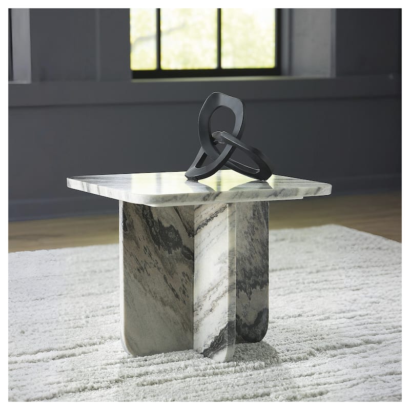 Signature Design by Ashley Baretton White/Black Accent Cocktail Table - 18"W x 18"D x 15"H - 18"W x 18"D x 15"H - White/Black - Marble