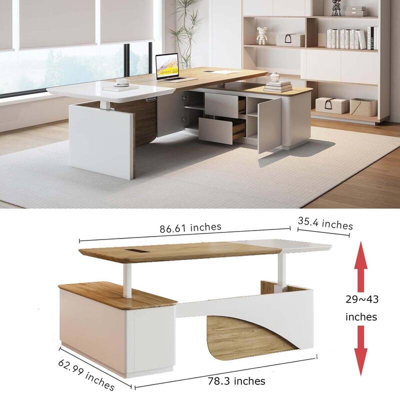 WESOME White Adjustable L Shaped Desk with LED Power Outlets, Electric Sit and Stand Desk