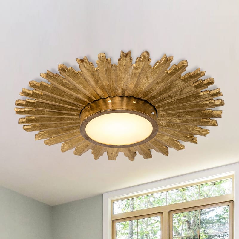 22-inch Retro Gold Sunburst LED Flush Mount Ceiling Light