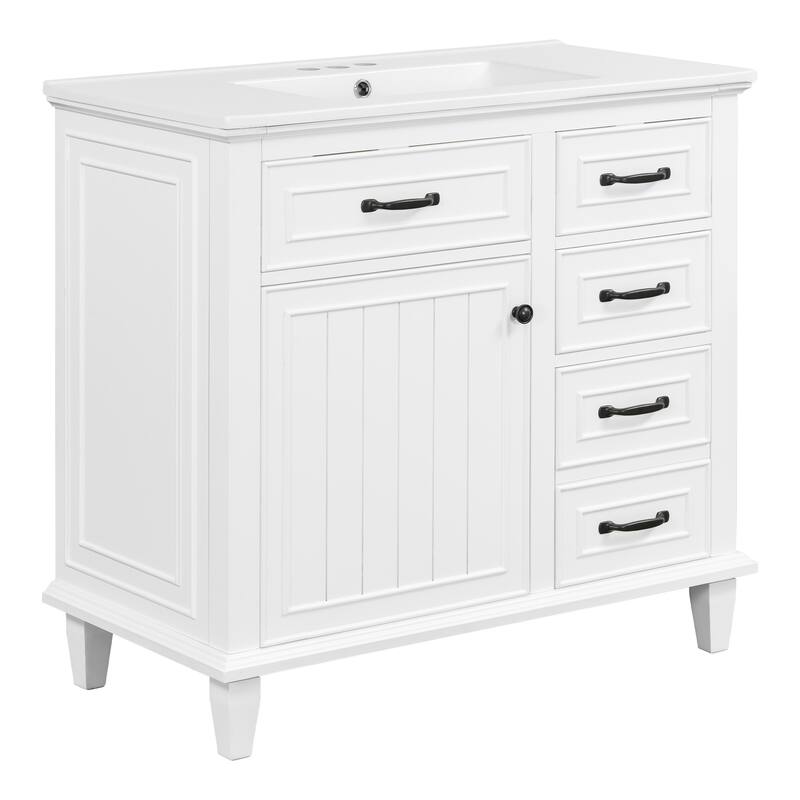 Roomfitters 36" Bathroom Vanity with Sink, Solid Wood Frame, 2 Flip Drawers & Soft-Close Cabinet with Door Rack