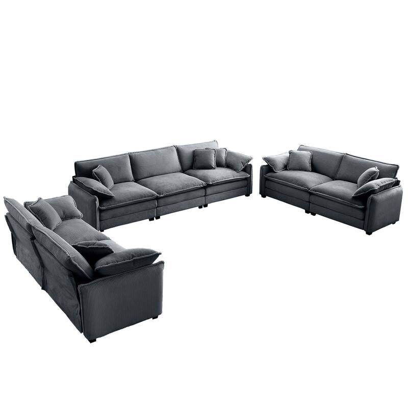 3+2+2 Seater Corduroy Flexible Combinations Sofa Set with Pillowss - Grey