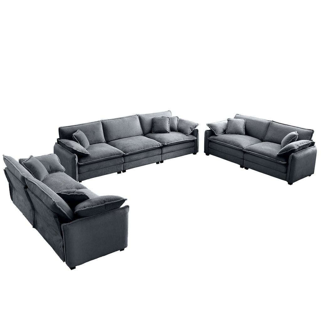 3+2+2 Seater Corduroy Flexible Combinations Sofa Set with Pillowss