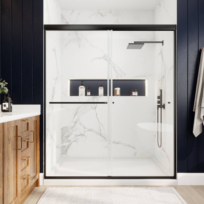 Modland 56-60"x70'' Adjustable Double Sliding Shower Door, 1/4" ANSI Glass with Nano Coating, Framed Bypass Enclosure - Matte Black