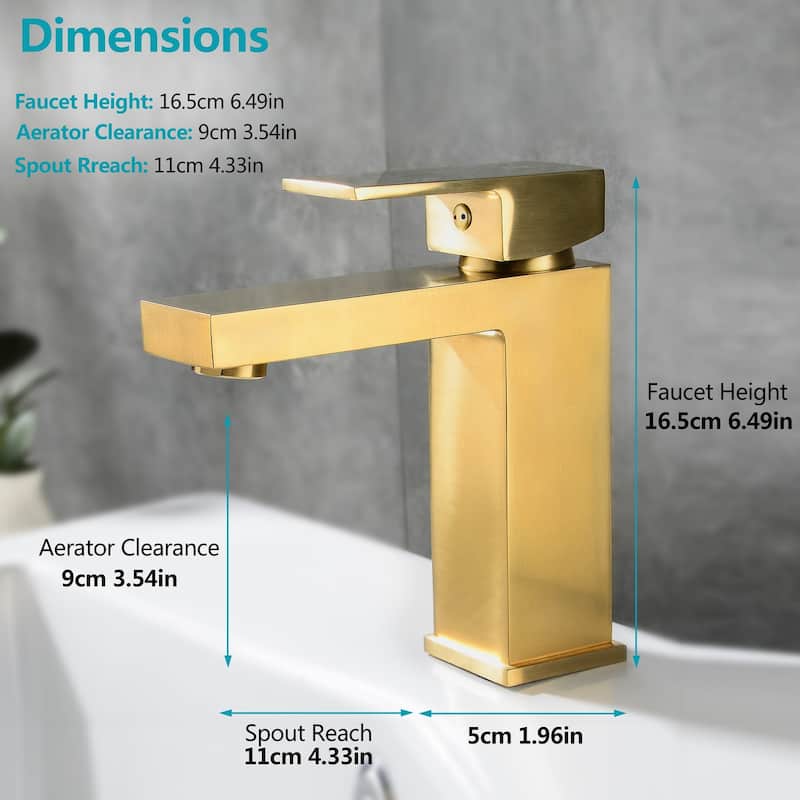 Modern Square Single Handle Bathroom Sink Faucet with Pop Up Drain