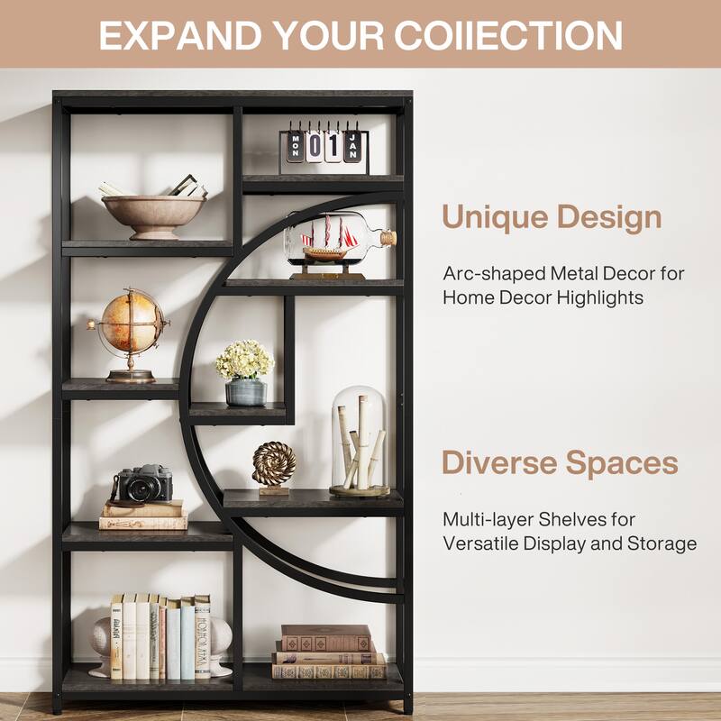 Bookshelf Industrial 5 Tier Etagere Bookcase, Freestanding Tall Bookshelves