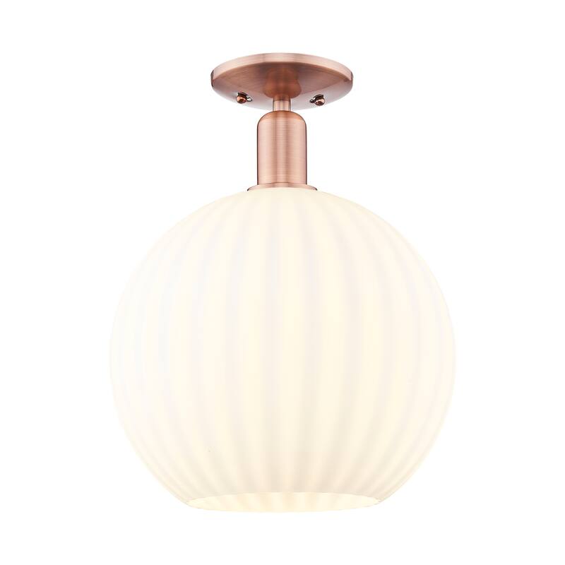 Innovations Lighting Endless Possibilities Arcadia - White Venetian - 1 Light 12" Semi-Flush Mount - Antique Copper