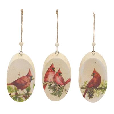 24ct Brown & Red Cardinal Bird on Tree Christmas Disc Ornaments 5.75"