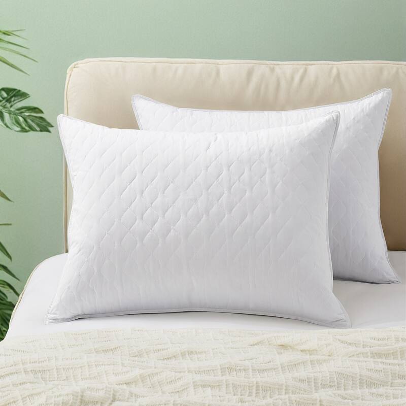 Medium Goose Feather Down Pillow with Quilted Cotton Cover Set of 2 - White