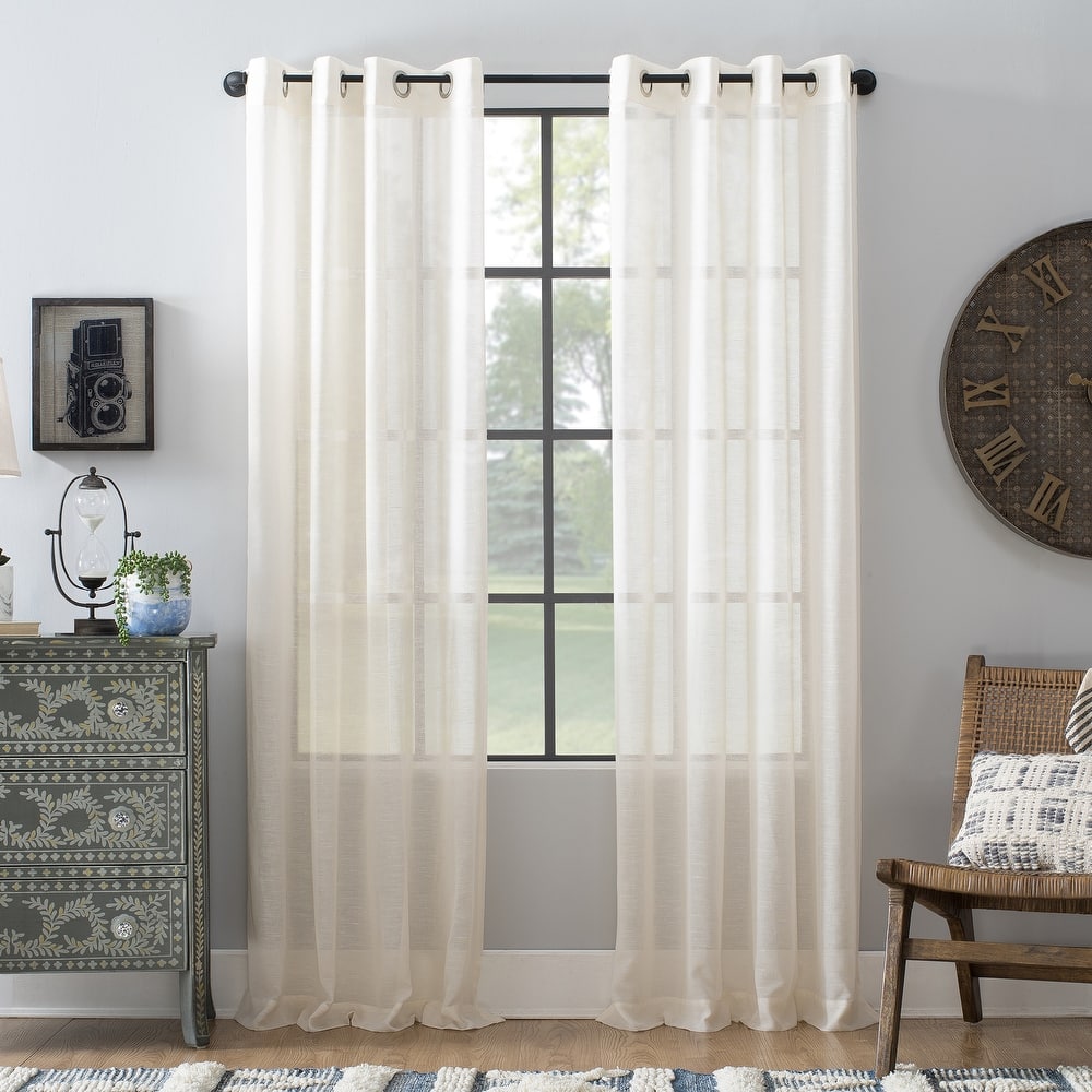 Archaeo Slub Textured Linen Blend Grommet Top Curtain, Single Panel