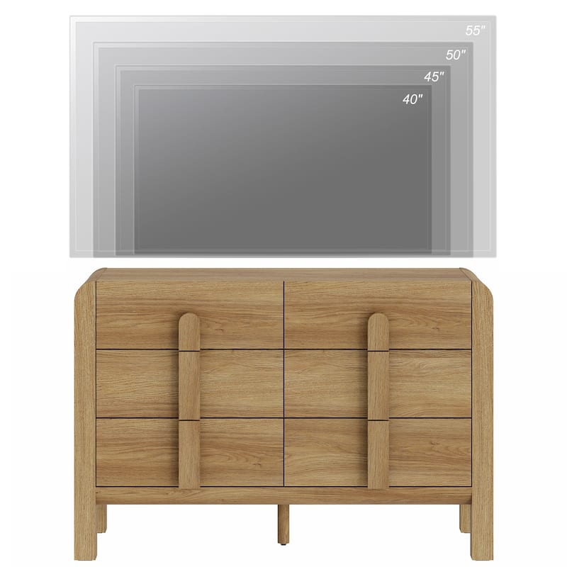 WAMPAT Modern 6 Drawer Dresser TV Stand For 55 Inch TV, Curved Entertainment Center, Wood TV Console With Storage