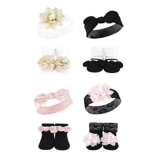 slide 1 of 1, Hudson Baby Infant Girl 8Pc Headband and Socks Set, Lace Velvet Knot, 0-9 Months - Lace Velvet Knot Lace Velvet Knot - 0-9 Months