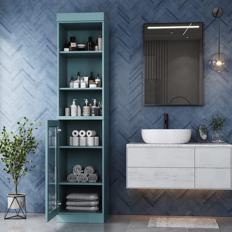 Palace Imports 100% Solid Wood 16.5" Bathroom Storage Cabinet with Clear Glass Doors and Adjustable Shelves