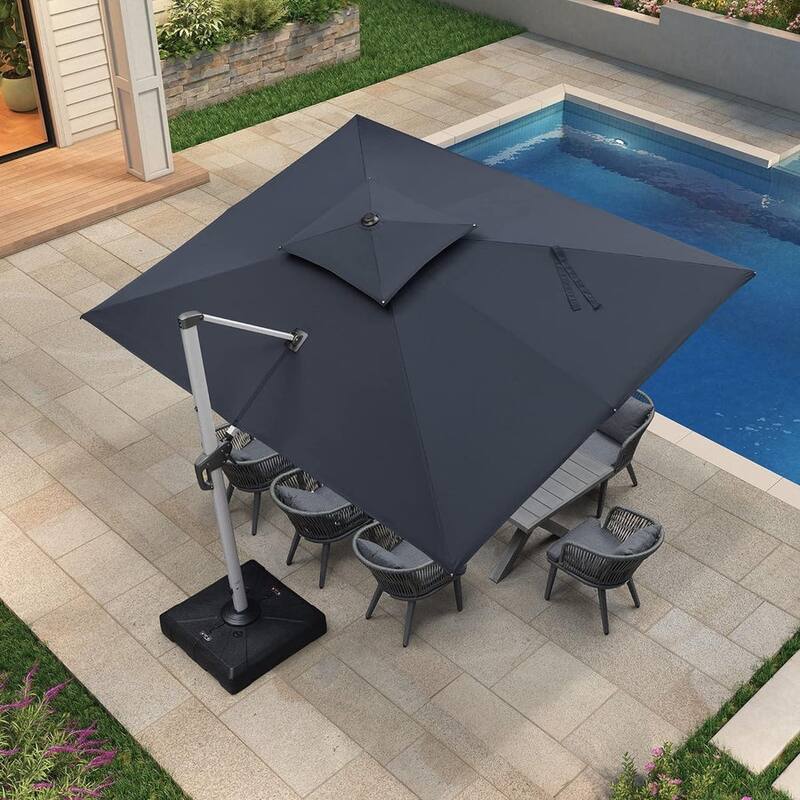 PURPLE LEAF 9 x 12ft Outdoor Rectangle Umbrella Large Cantilever Umbrella - Grey