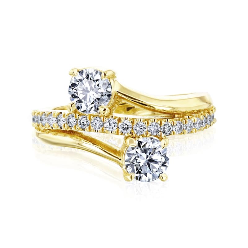 Kobelli 1.3 Carat Lab Grown Diamond 14k Solid Gold 2-Stone Toi et Moi Duo Ring (DEF/VS) - 7 - Yellow