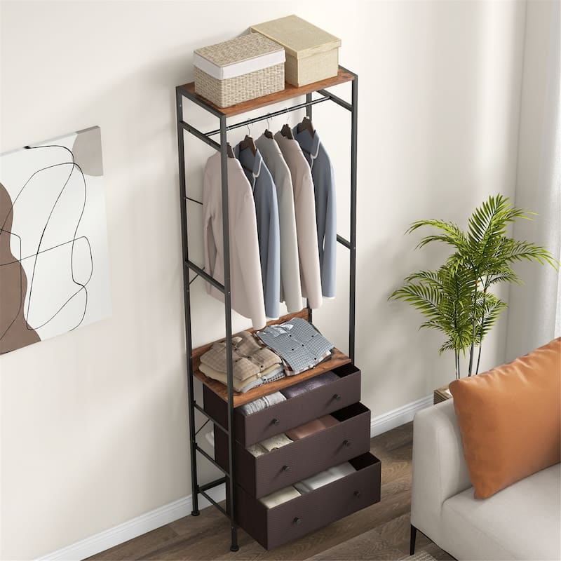 Gymax Freestanding Closet Organizer w/ 3-position Hanging Rod &