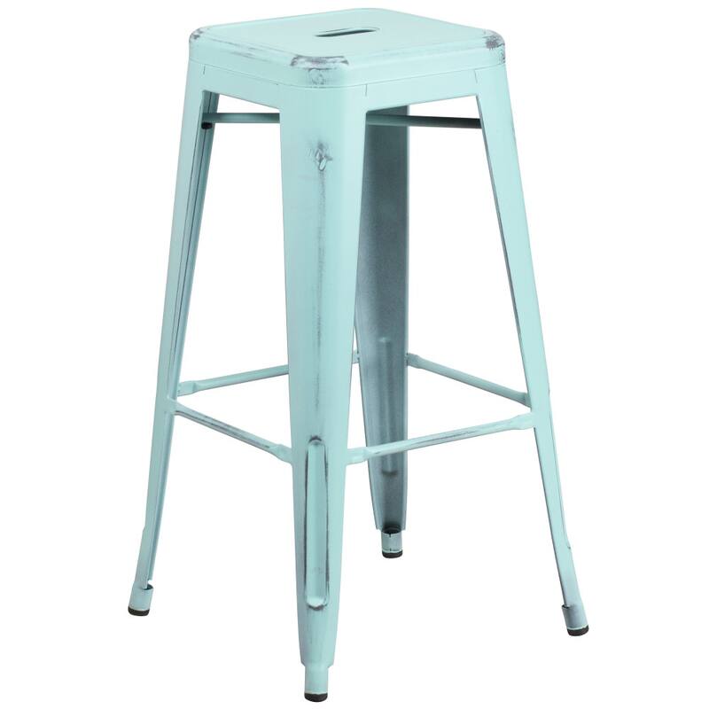30" High Backless Distressed Metal Indoor-Outdoor Barstool - Patio Chair