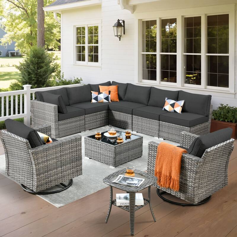 XIZZI 10-piece Outdoor Patio Furniture Swivel Chair Set