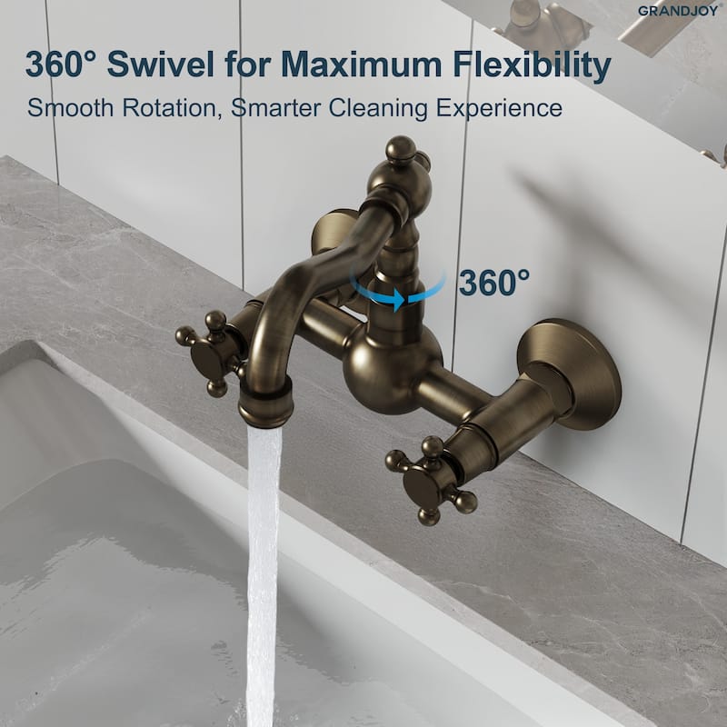 GRANDJOY Vintage Style 2-Handle Wall Mounted Bathroom Faucet