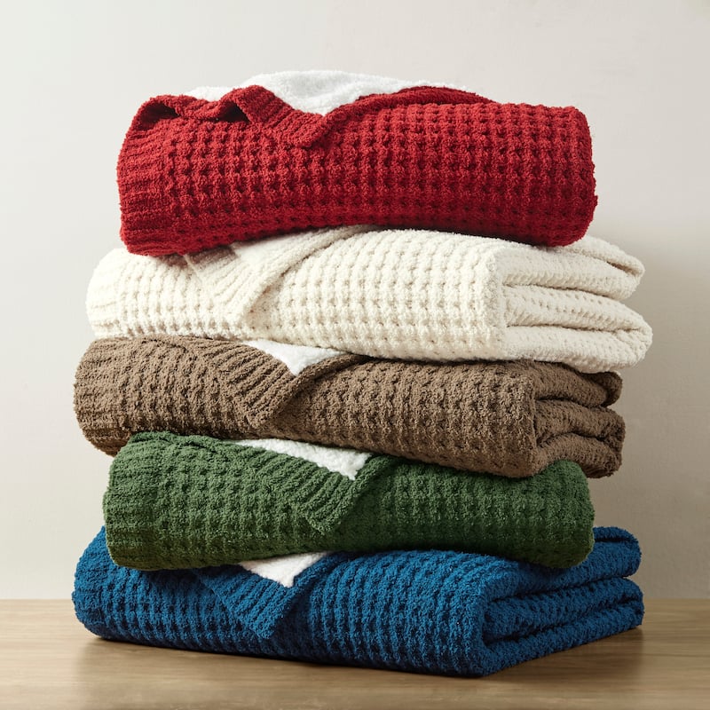 Madison Park Eden Waffle Knit Chenille Throw 50x60"
