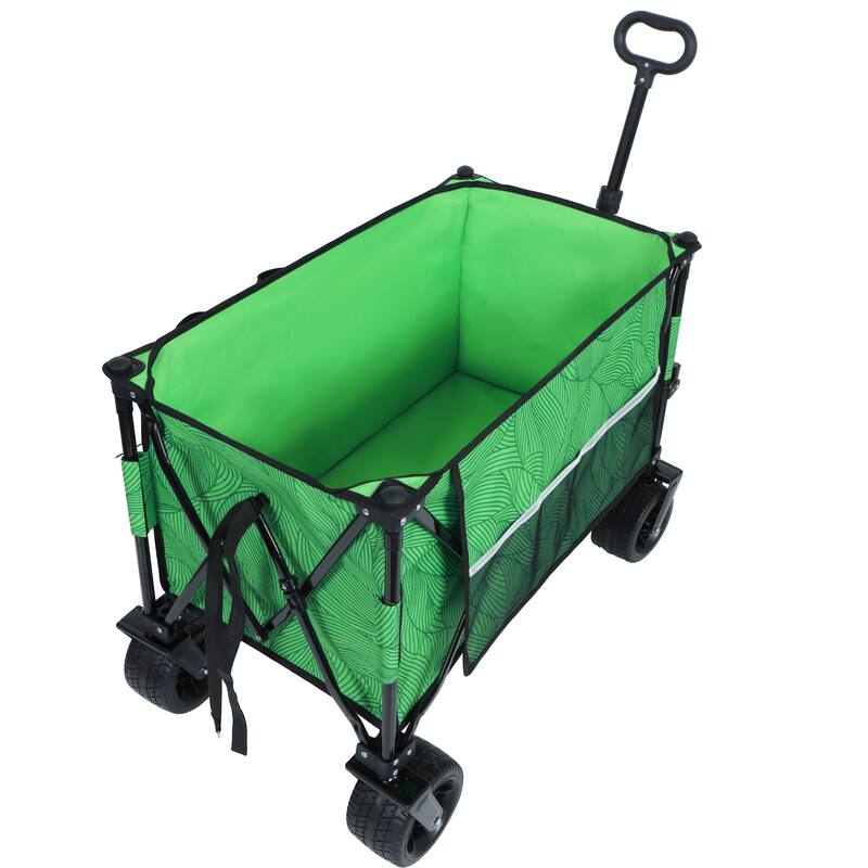 Heavy-Duty 480lbs Folding Wagon Cart with Bonus Picnic Mat - All-Terrain Beach Wheels, Drink Holders,Brakes & Side Pocket