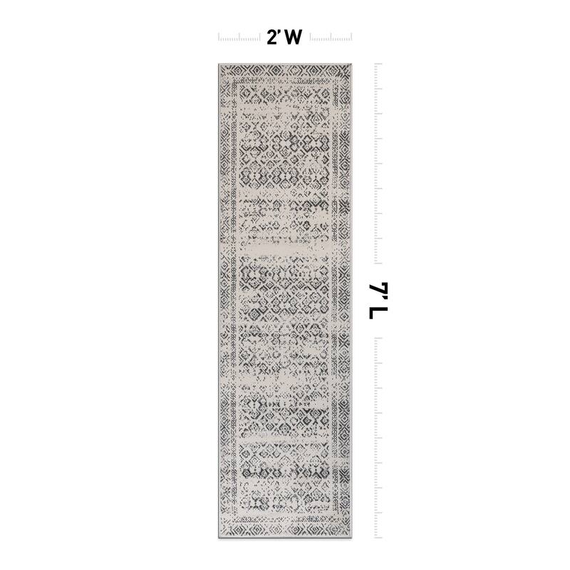 World Rug Gallery Distressed Bohemian Border Area Rug