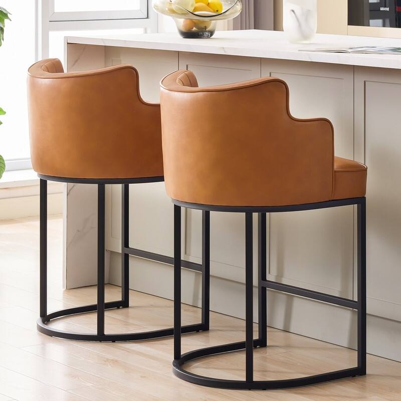 2-Piece Bar Stools with PU Ring Back & Cushioned Seat