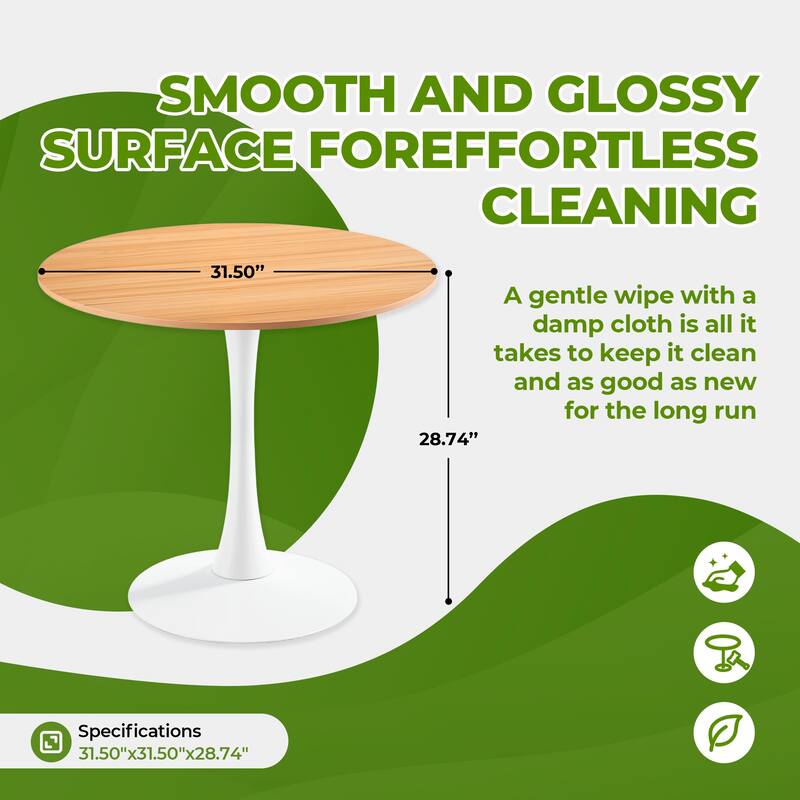 Small Circle Kitchen Table for 2-4 People, Round Dining Table with Metal Pedestal Base, End Table Leisure Coffee Table