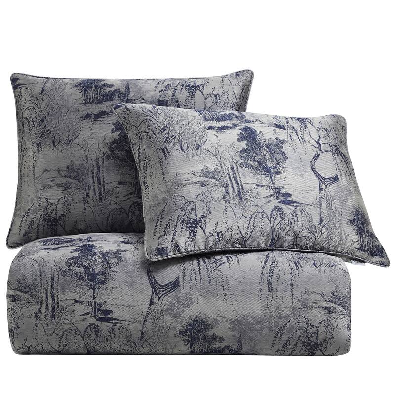 HiEnd Accents Pastoral Jacquard Modern Luxury Bedding Metallic Tree 3 Piece Comforter Set