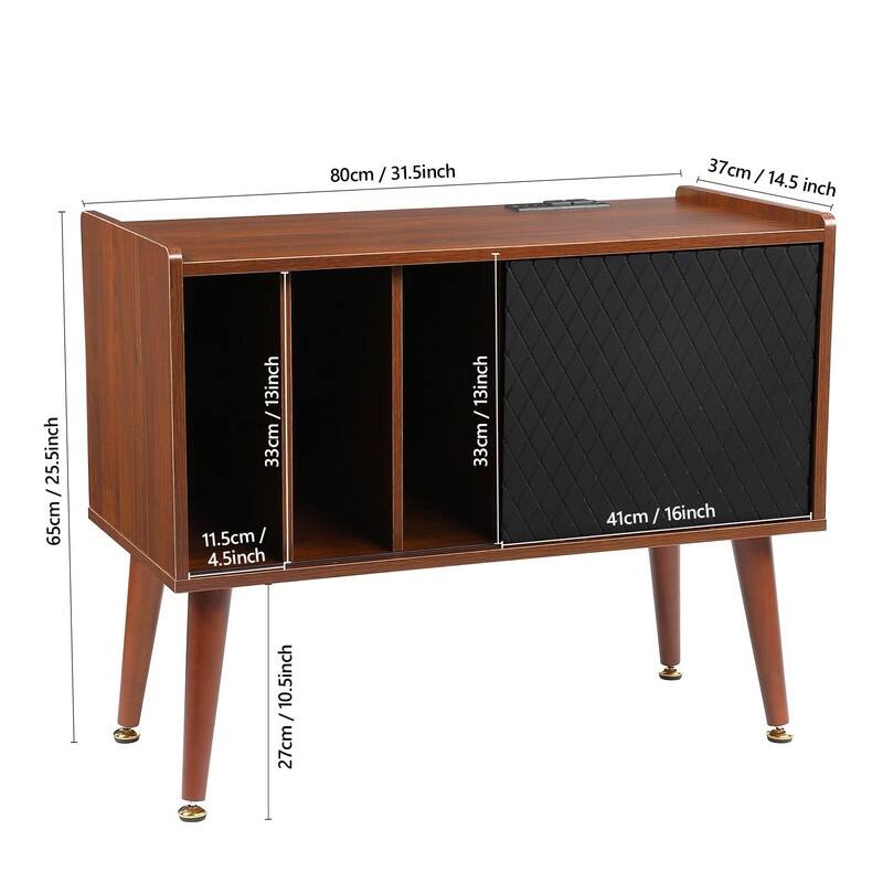 Record Player Stand with Charging Station and USB Ports - 14.5"D x 31.5"W x 25.5"H