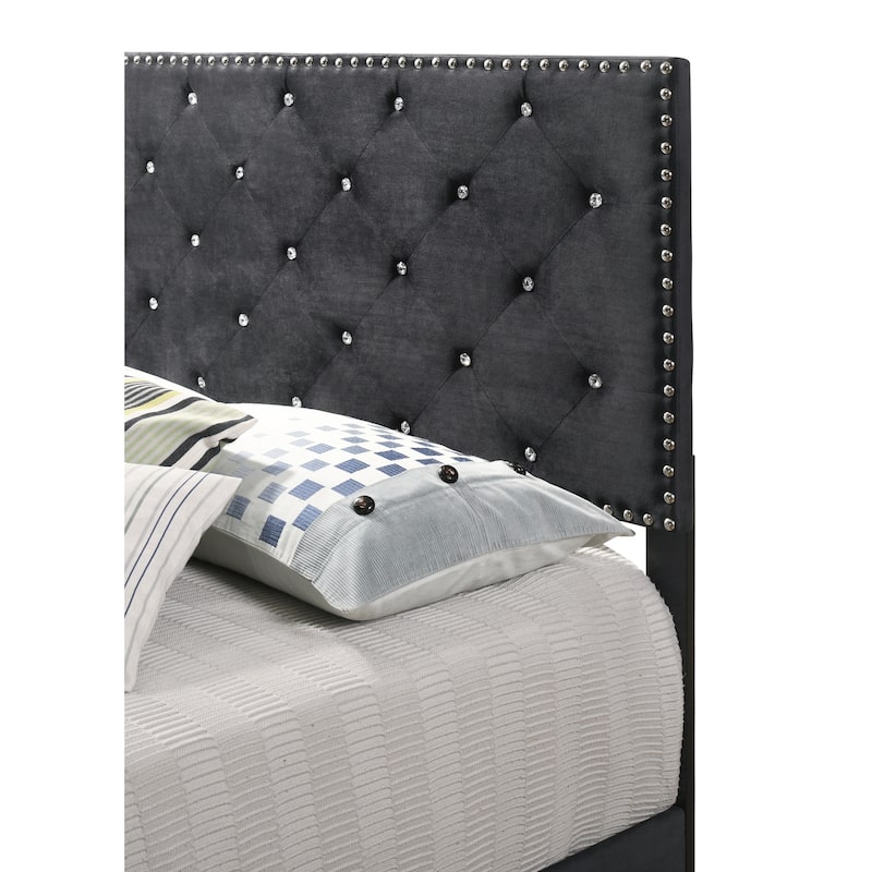 Coastal Craftsman Bed - Soft Velvet Upholstered Bed Frame - Modern Bedroom Bed