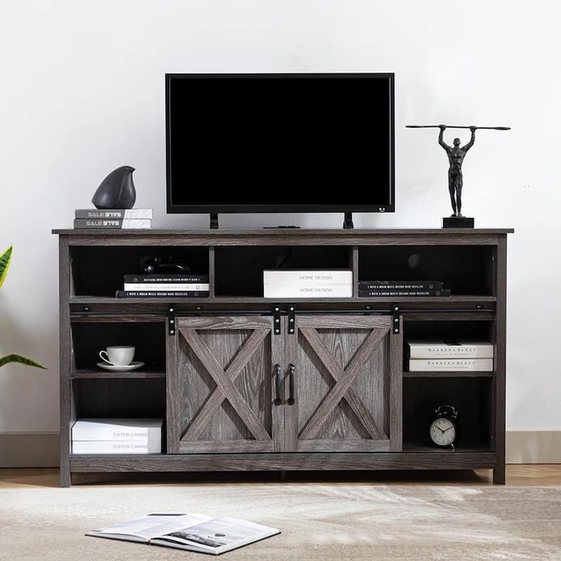 Farmhouse Barn Door TV Cabinet Up to 65" TV Grey - 55 inches