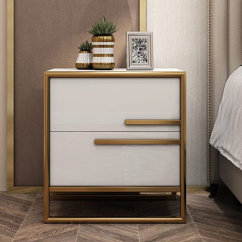 Modern 15.7'' Wide Nightstand 2 - Drawer Nightstand in White/Black - White