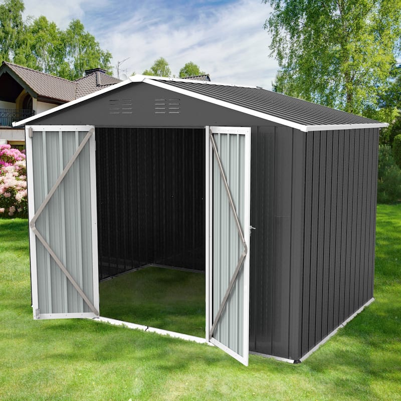 Apex Roof Metal Garden Shed with Hinged Door & Integrated Vents Outdoor Storage Shed Tool Shed with Security Lock