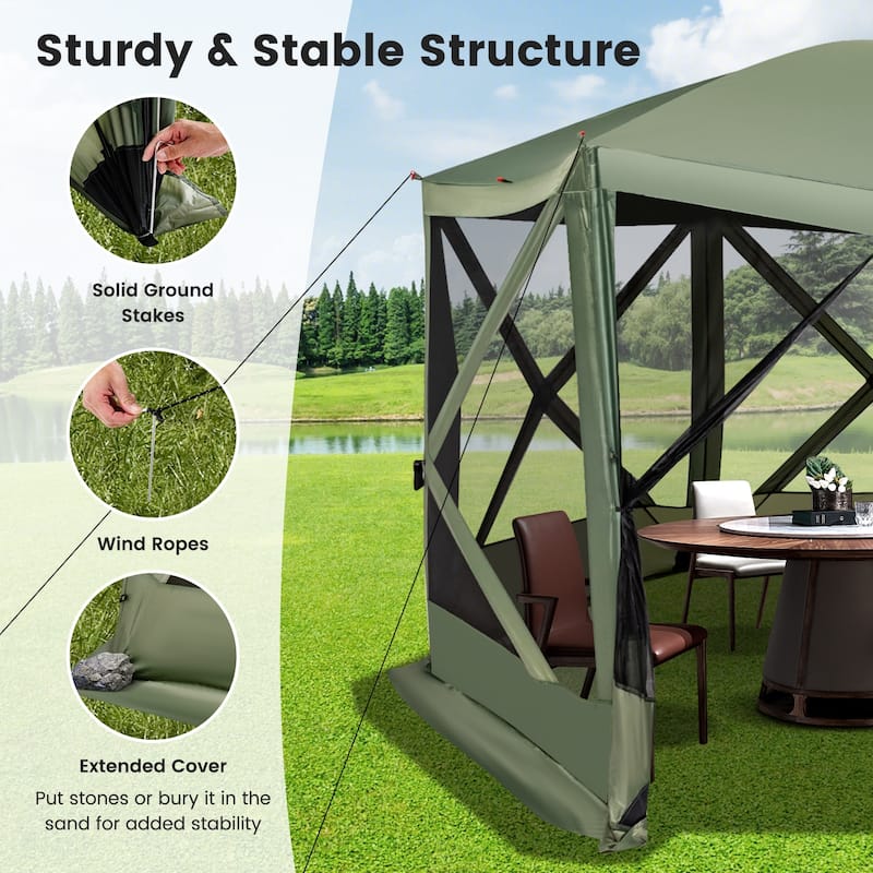 Costway 11.5 X 11.5 FT 6-Sided Pop-up Screen House Tent With 2 Wind - See Details