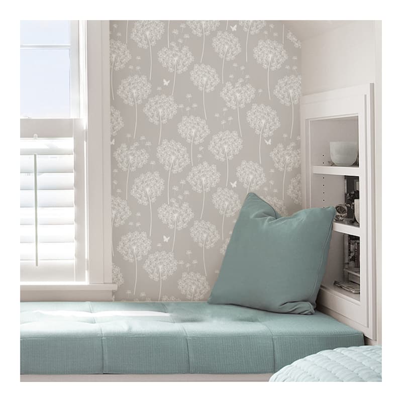 NuWallpaper Dandelion Grey Peel & Stick Wallpaper - 216in x 20.5in x 0.025in