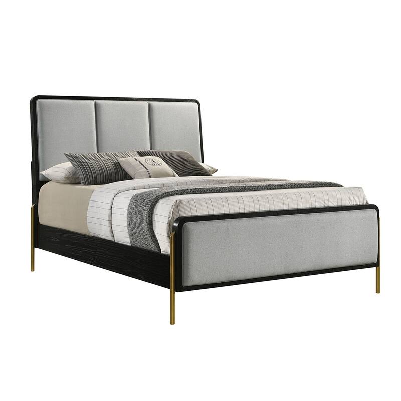 Upholstered Panel Bed with Metal Base in Black and Grey - Queen