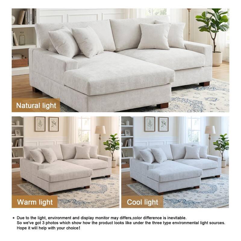 2 Set Chenille Upholstered Modular Sectional Sofa Chaise with Pillows