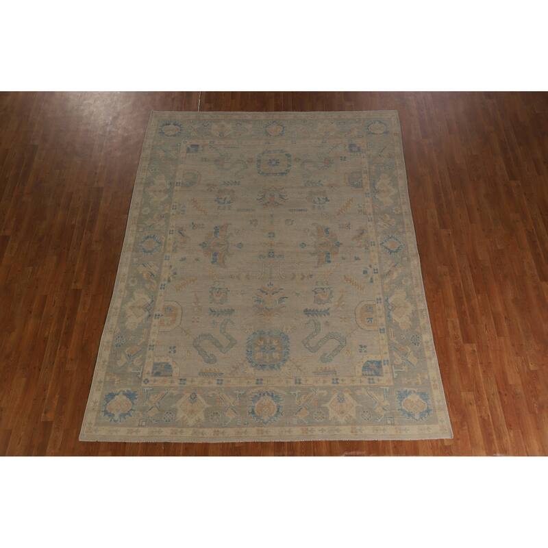 Hand Knotted Oriental 100% Wool Carpet Transitional All-Over Beige & Ivories Oushak Area Rug - 10' 0'' X 7' 8''