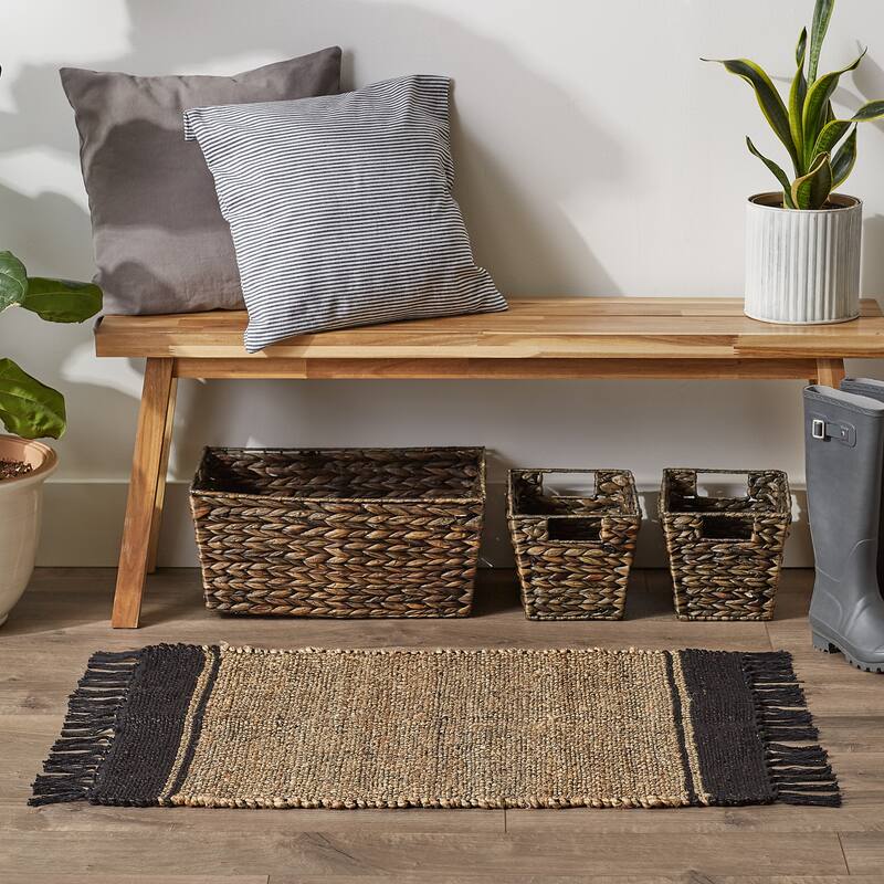 DII Black With Natural Jute Chevron Hand-Loomed Rug - 2' x 3' Oval