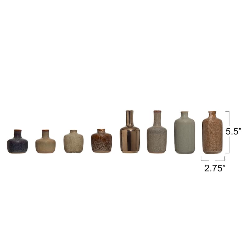 Stoneware Vases with Reactive Glaze Finish (Set of 8 Styles)